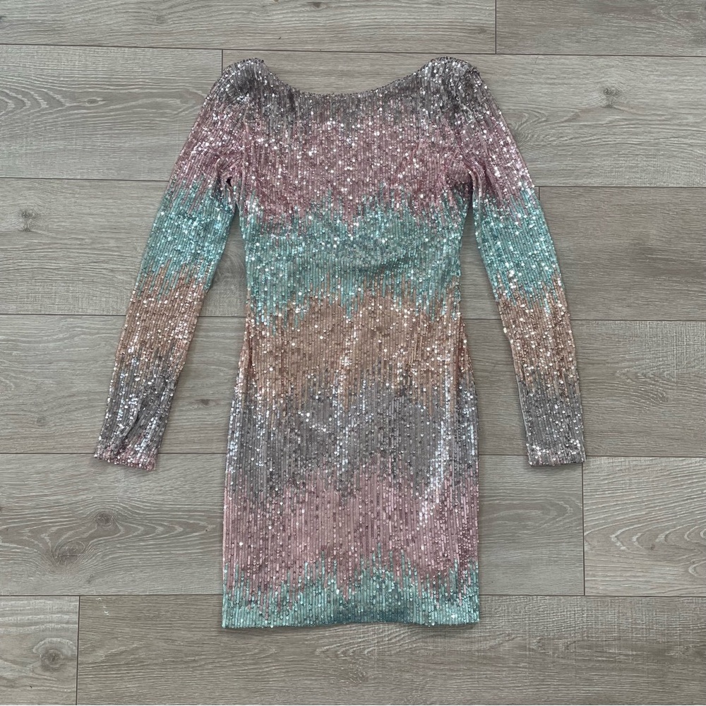 B Darlin Sequin Dress with Pink and Teal Accents